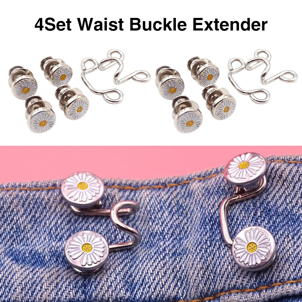 4set Waist Buckle Extender Set Durable Expansion Reusable Adjustable Jean Button Sewing Tools With Hook For Pants Skirts DIY